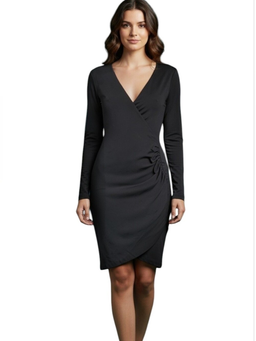 Susana Monaco Black Long-Sleeve Wrap Sheath Dress... Size XL